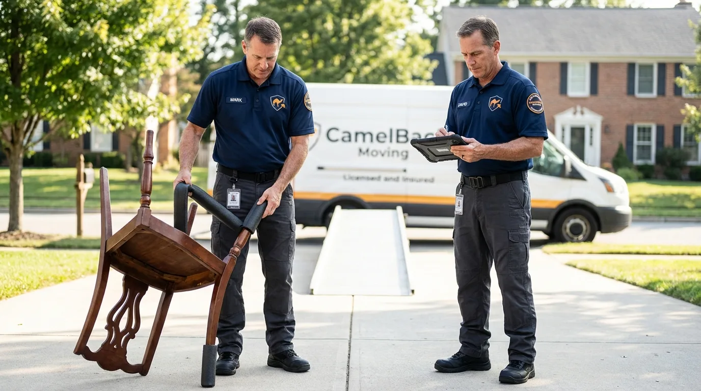 Movers inspecting furniture for damage prevention before loading in Tennessee Ridge, TN